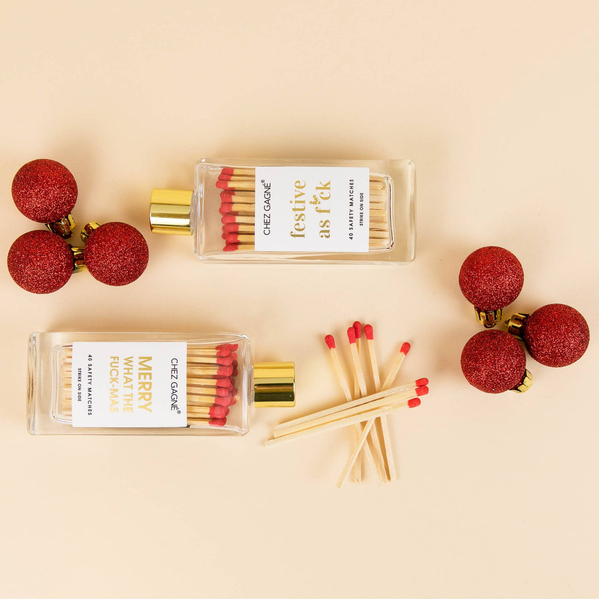 Festive As F*ck - Glass Bottle Matches, Christmas Gift, Red