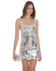 Lucy in the Sky Circle Sequin Square Neck Dress in Silver