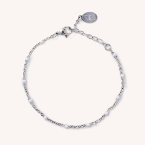 Silver Felix White Bead Bracelet