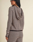 Striped Relaxed Zip Up Knit Sweater Hoodie
