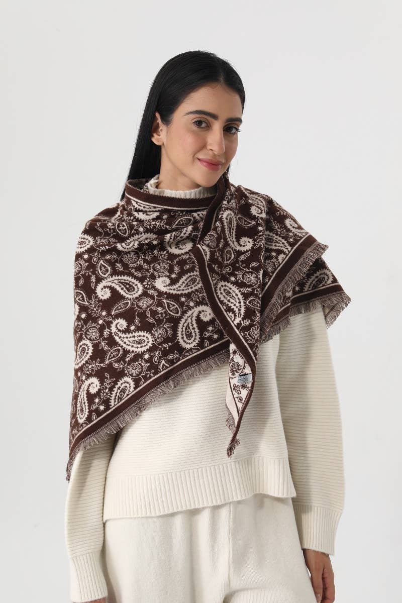 Women Paisley Print Tassel Triangle Scarf Warm Shawl Wrap