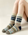 Retro Geometric Knit Crew Socks Winter Warm Ethnic Socks