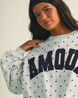 Amour Polka Dot Print Crewneck Crop Sweatshirt