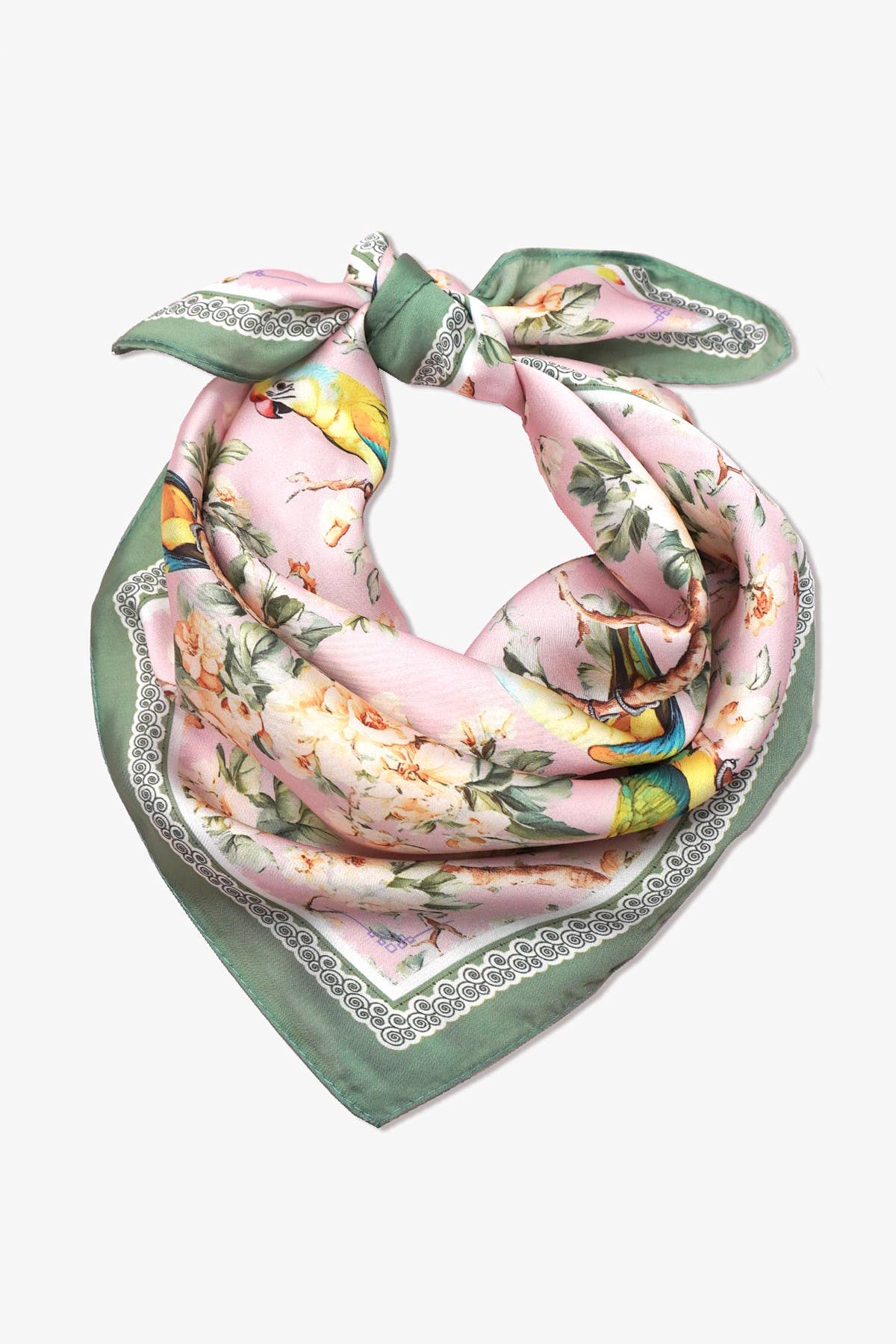 FLORAL BIRD PRINT SILKY FEEL BANDANA SCARF - sanitystyle
