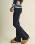 Striped Foldover Flare Knit Sweater Pants