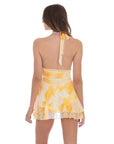 Lucy in The Sky Mesh Floral Halter Romper in Yellow