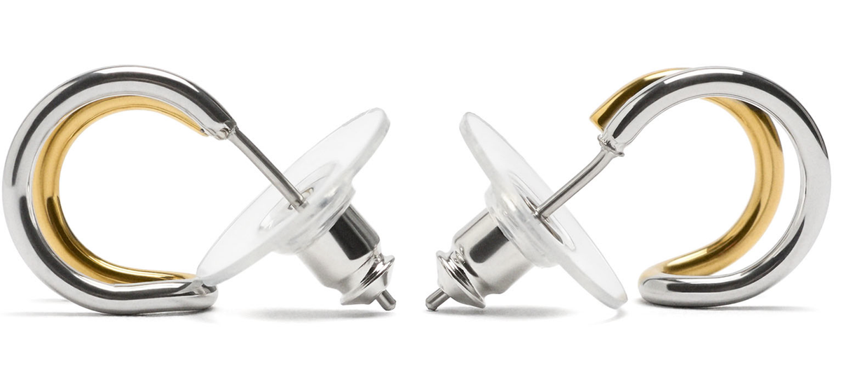 Double Huggie Hoop- TwoTone Steel earrings  18K Gold PVD