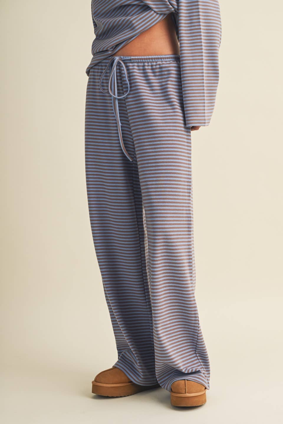 Striped Cotton Knit Wide Leg Pants