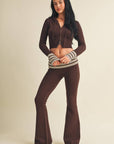 Slim Fit Zip Up Knit Sweater Hoodie with Striped Cuffs