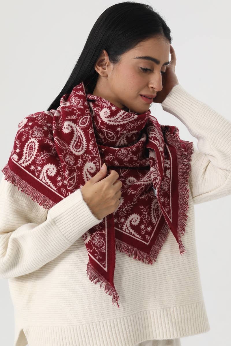 Women Paisley Print Tassel Triangle Scarf Warm Shawl Wrap