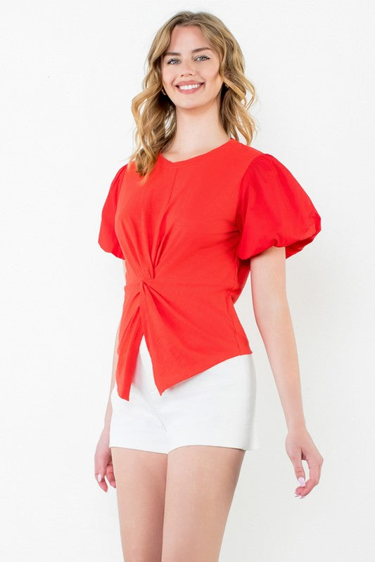 Polly Puff Sleeve Twist Front Top