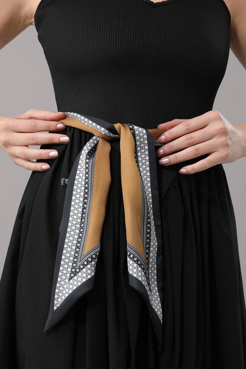 Vintage Geometric Border Pointed Satin Scarf For Women