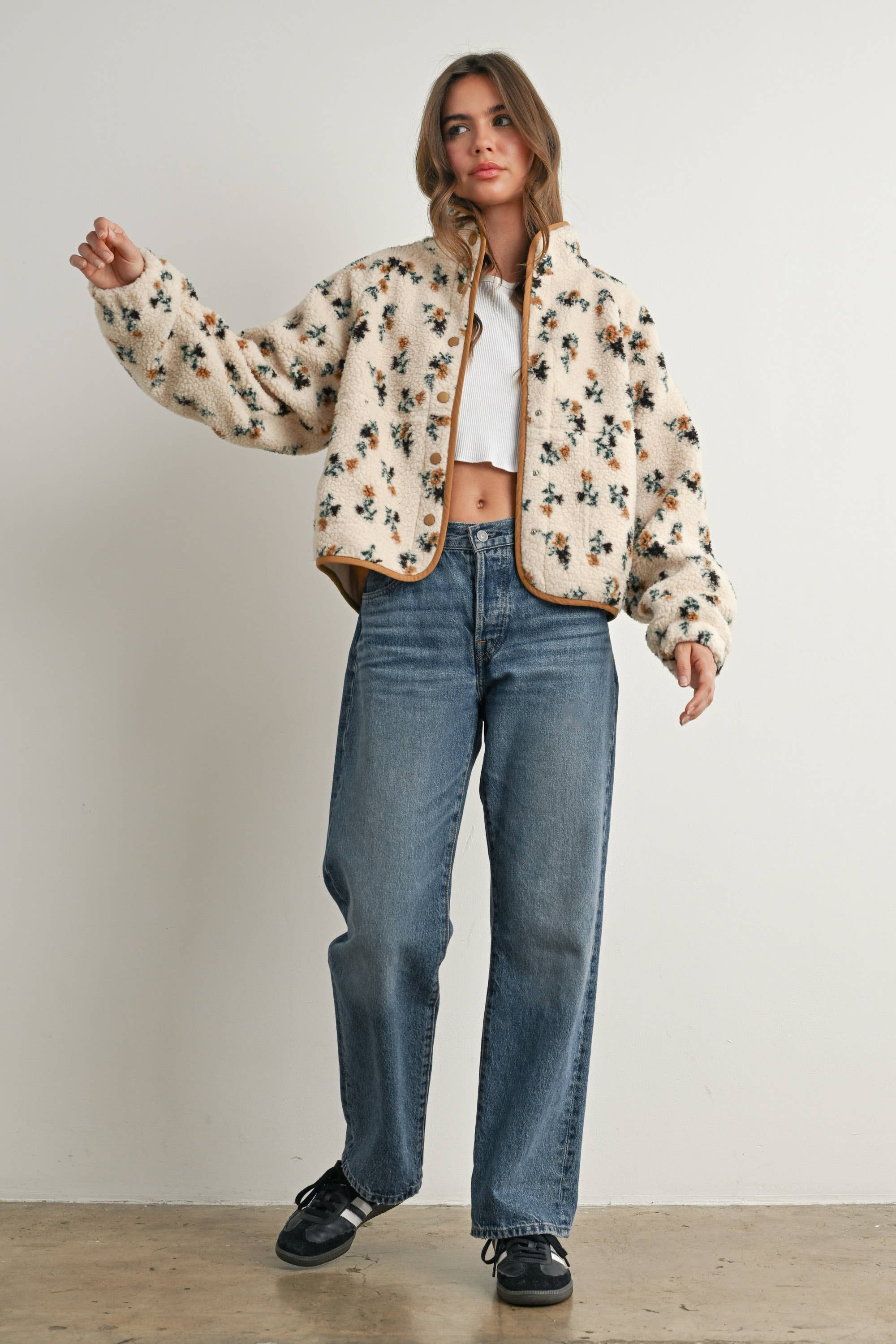 Titi Floral Print Fluffy Fleece Jacket
