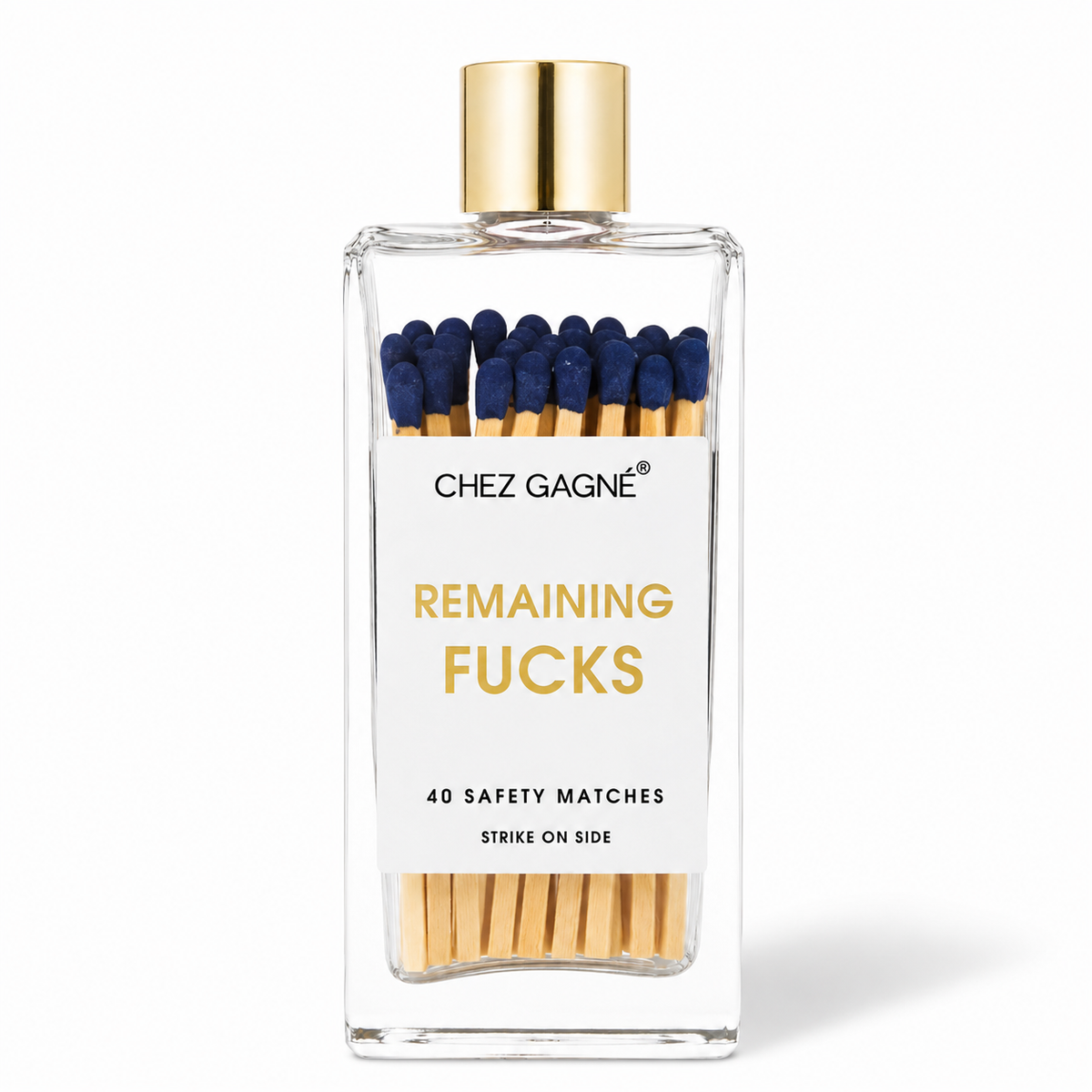 Remaining Fucks - Glass Bottle Matches, Navy, Funny Gift