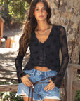 Viviana Floral Flocked Mesh Long Sleeve Top