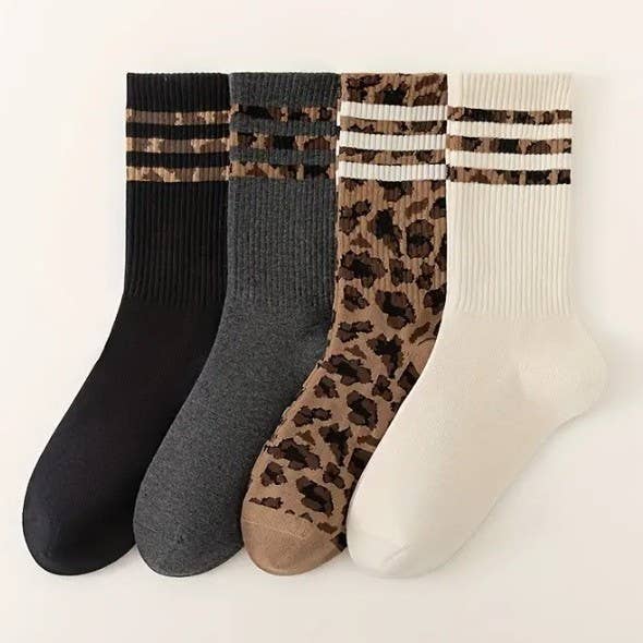 WOMAN ANIMAL LEOPARD HALF CREW THROWBACK SOCKS - sanitystyle