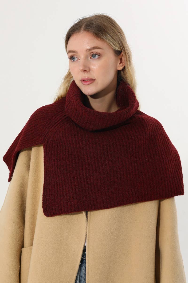 Ribbed Knit Turtleneck Shoulder Wrap Neck Warmer