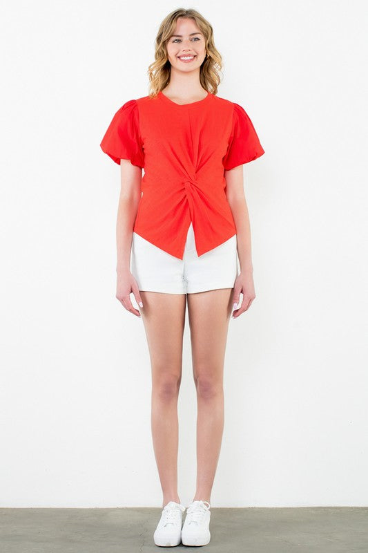 Polly Puff Sleeve Twist Front Top