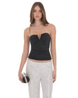 Lucy in the Sky V-Strapless Ruched Top in Black