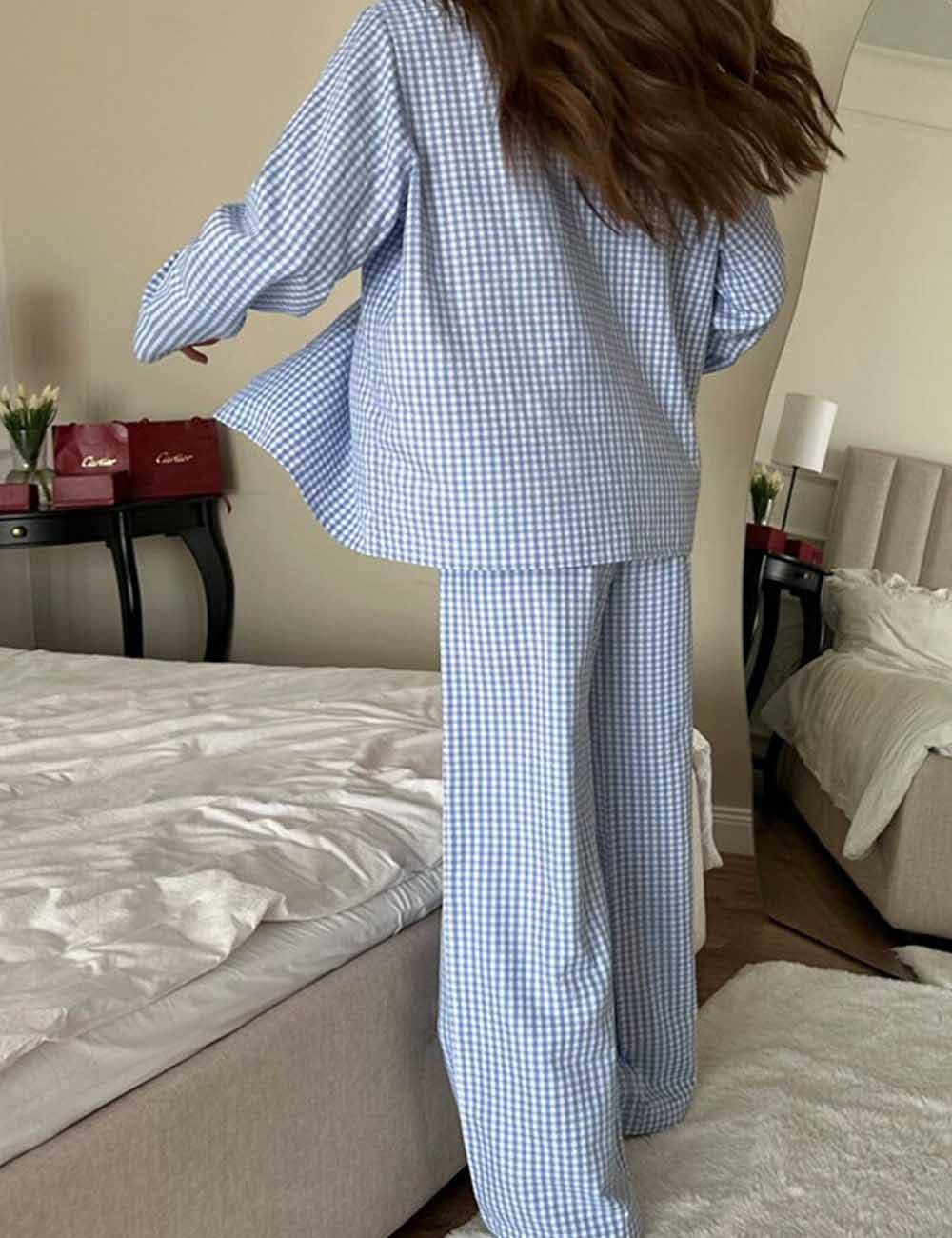 Sunday Slowdown Gingham Pajama Set