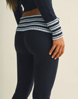 Striped Foldover Flare Knit Sweater Pants