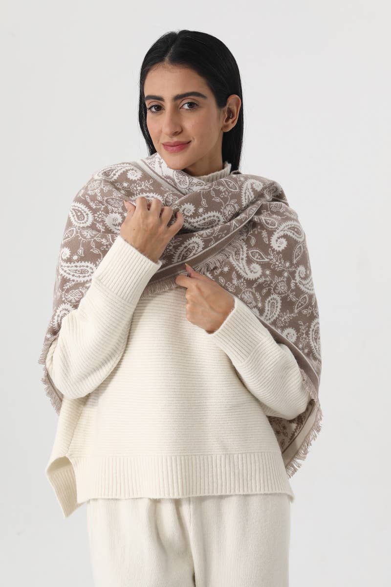Women Paisley Print Tassel Triangle Scarf Warm Shawl Wrap