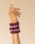 Ruched Lace Scrunchies 5pc Set - Cherry Lacquer & Dusty Pink