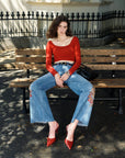 Emmy Embroidered Wide Leg Jeans with Raw Hem
