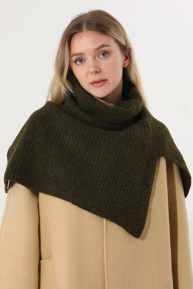 Ribbed Knit Turtleneck Shoulder Wrap Neck Warmer
