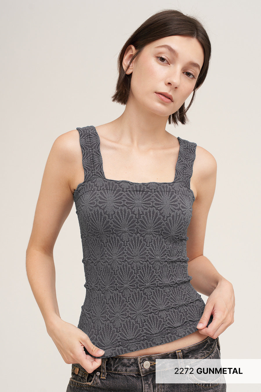 Lacey Textured Square Neck Tank