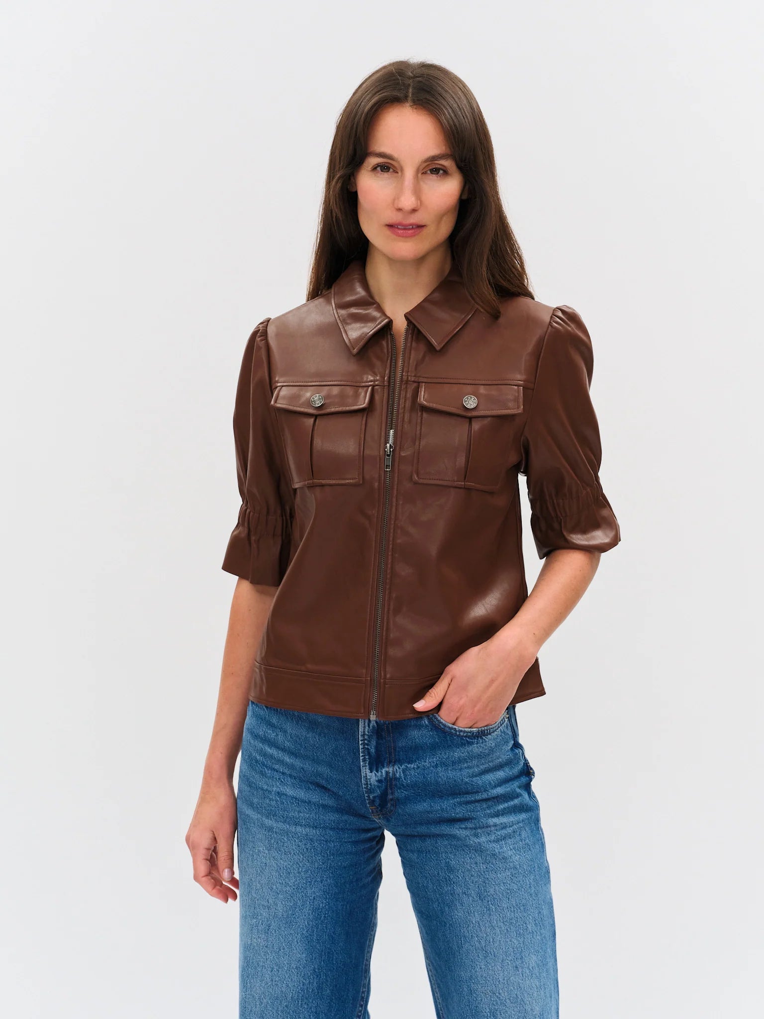 Jennifer Faux Leather Jacket Brown