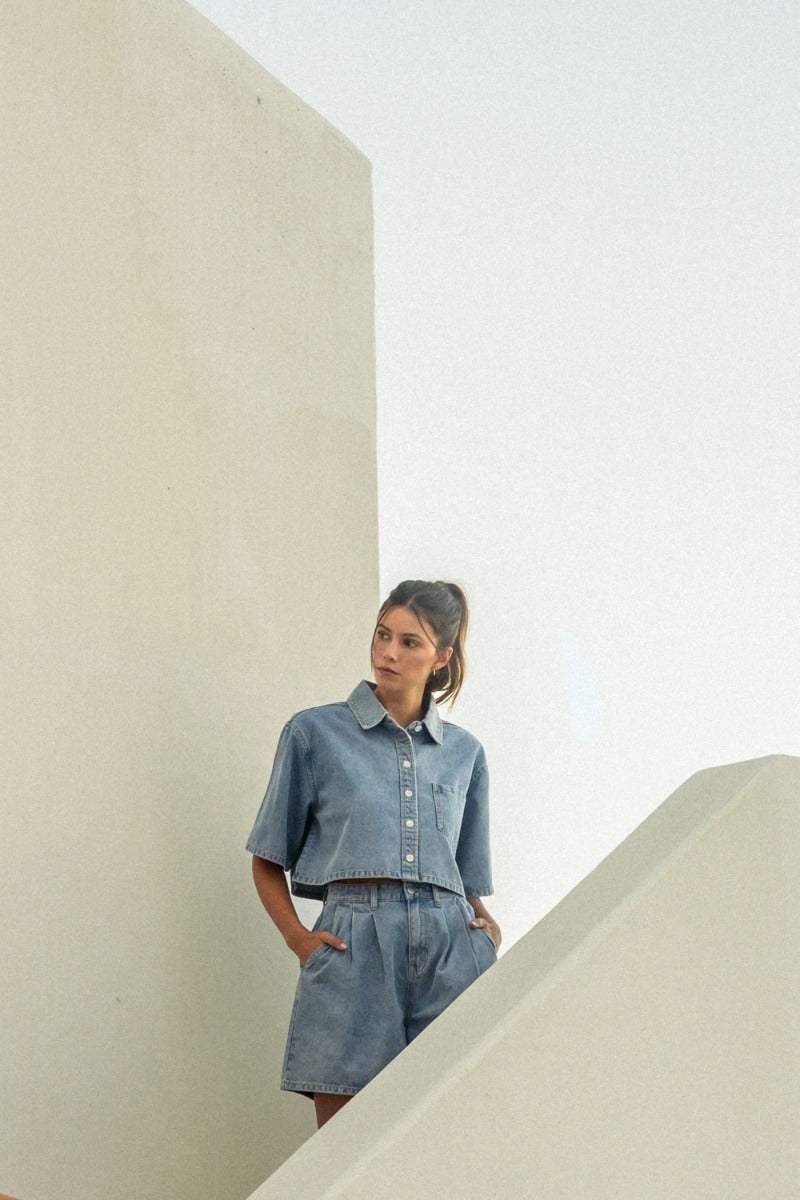 Nina Denim Short Sleeve Set