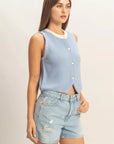 Amanda Sleeveless Button-Up Cardigan- L. Blue