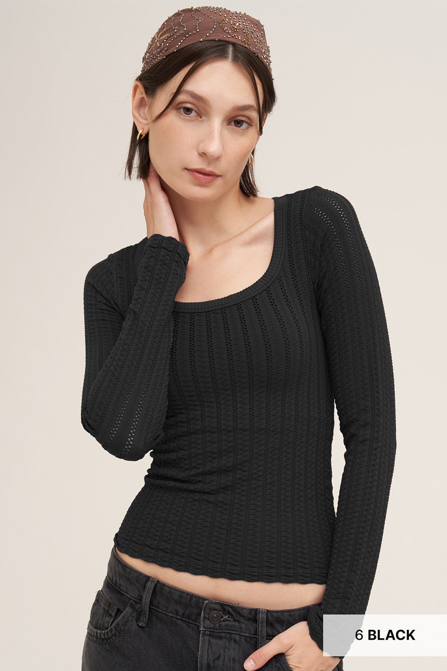 Paisley Striped Pointelle Long Sleeve