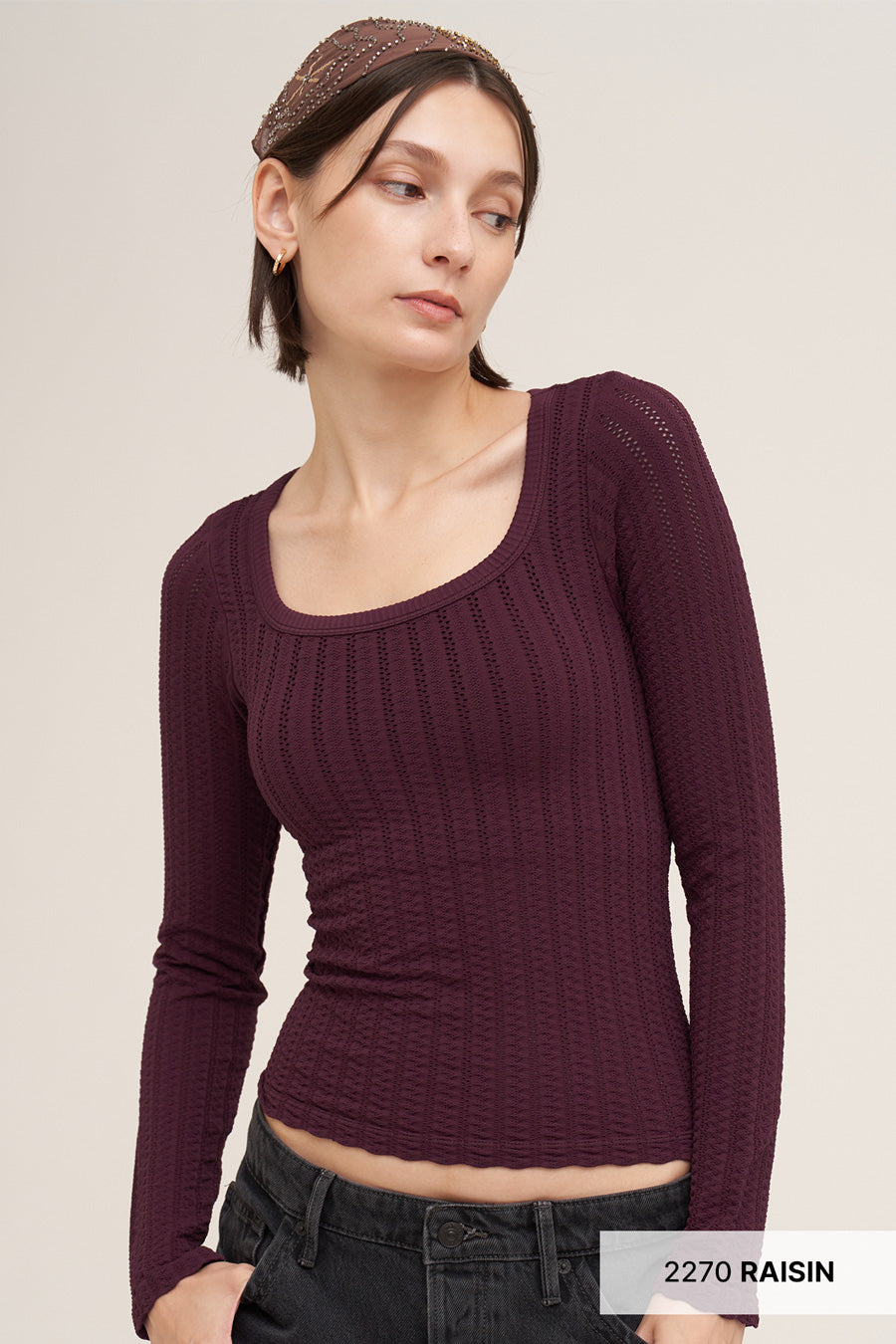 Paisley Striped Pointelle Long Sleeve