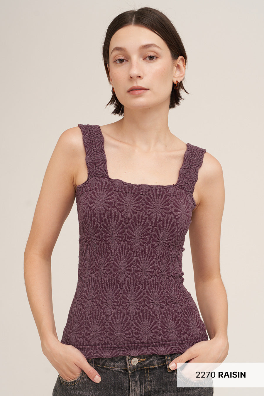 Lacey Textured Square Neck Tank