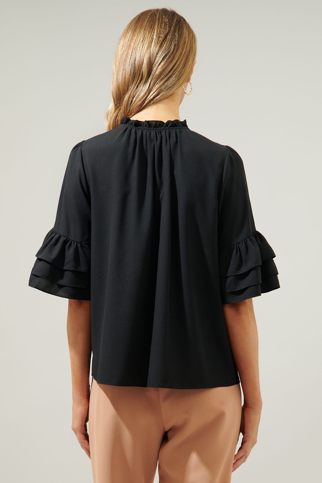 Kiara Split Neck Ruffle Blouse