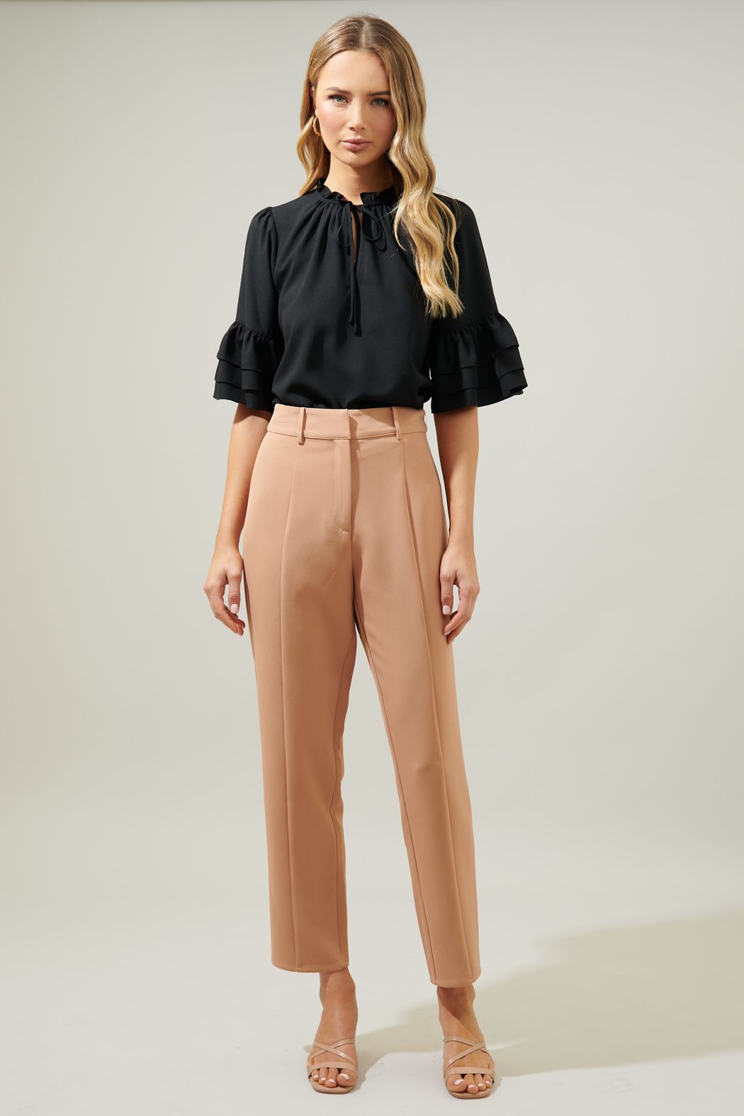Kiara Split Neck Ruffle Blouse