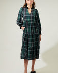 Sweet Beyond Long Sleeve Plaid Midi Dress