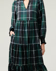 Sweet Beyond Long Sleeve Plaid Midi Dress