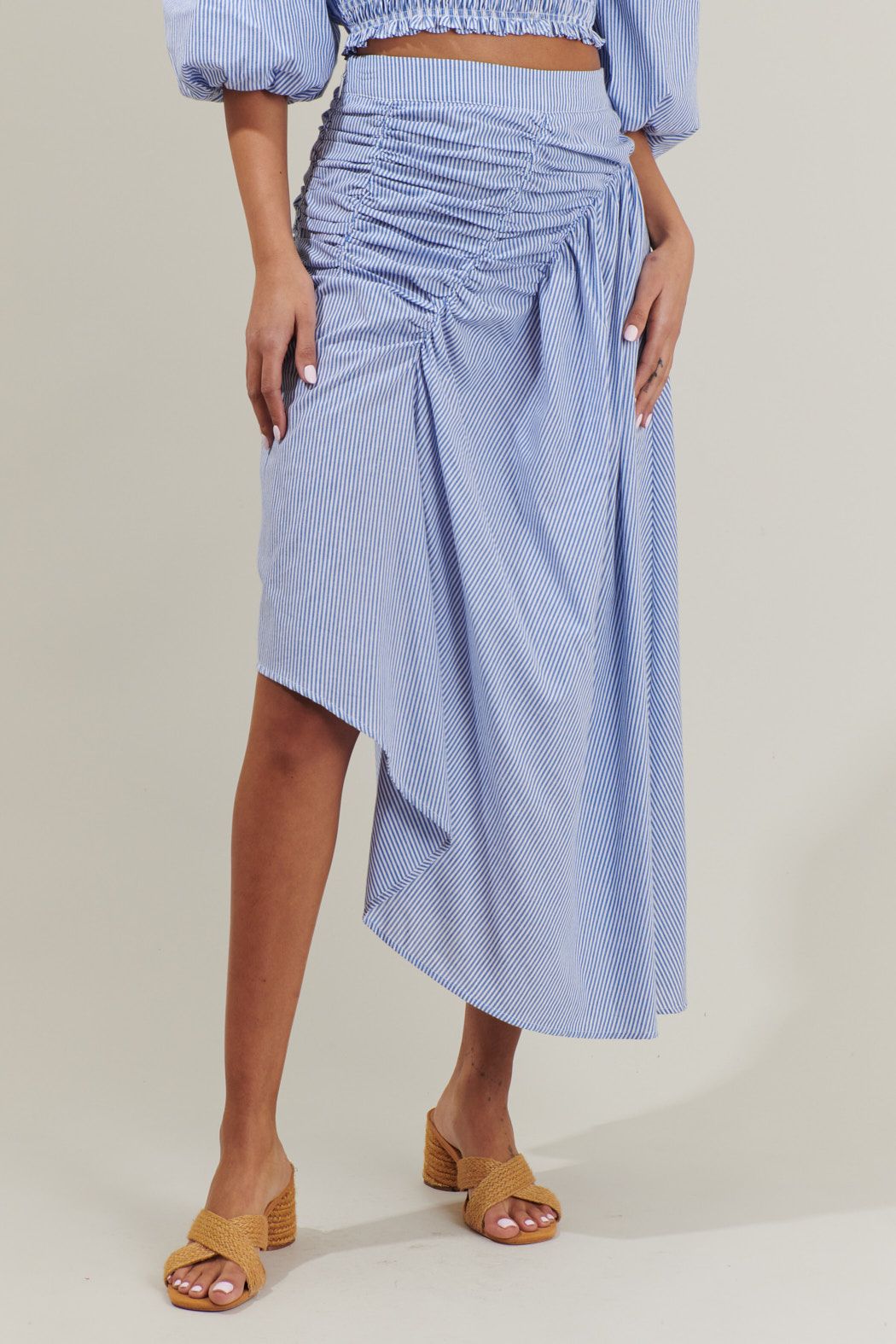 Sammy Striped Belen Ruched Midi Skirt