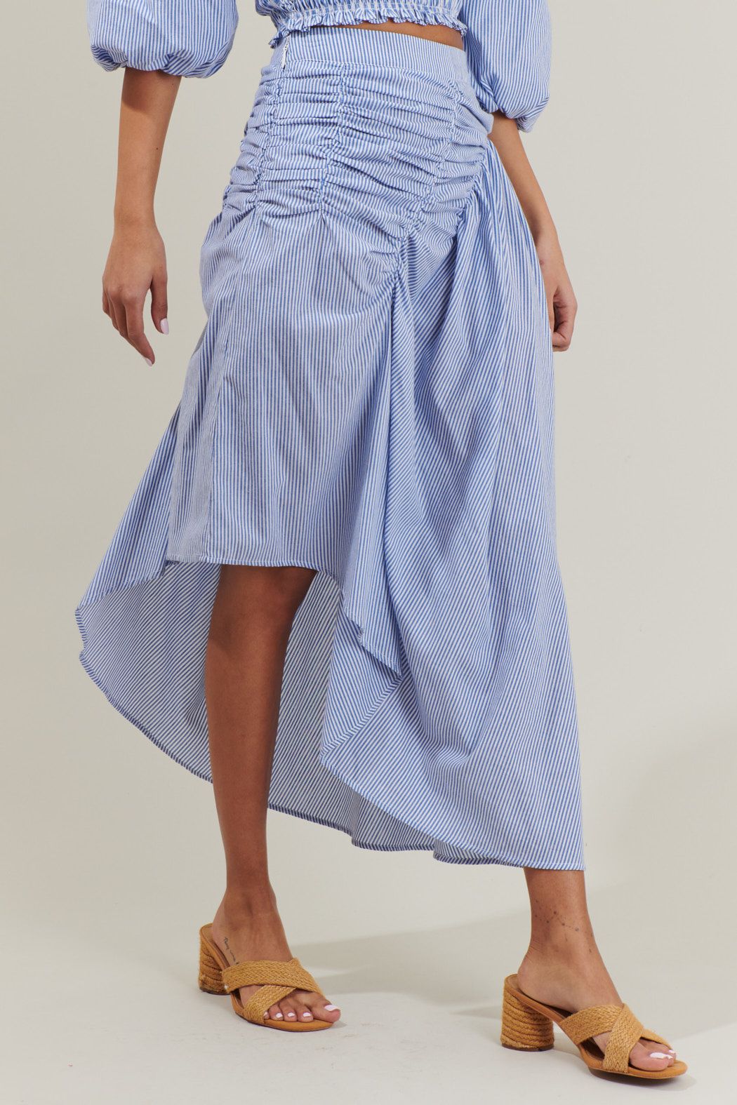 Sammy Striped Belen Ruched Midi Skirt