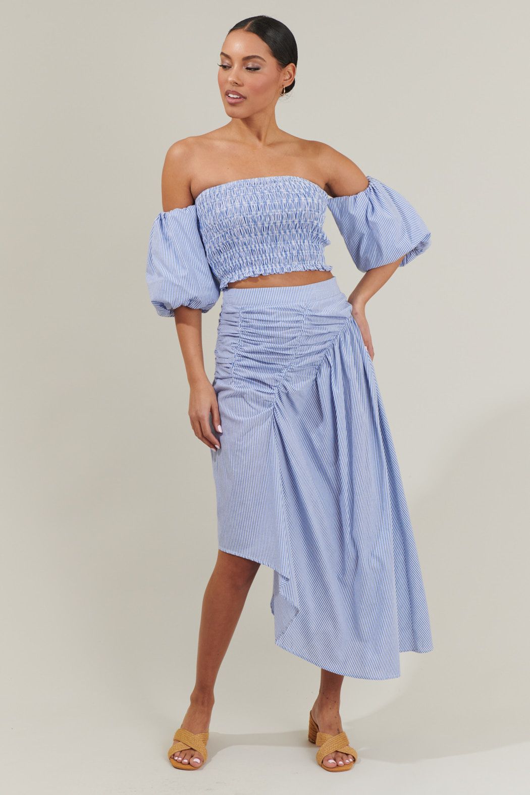 Sammy Striped Belen Ruched Midi Skirt