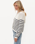 Annalora Striped Button Up Hooded Cardigan