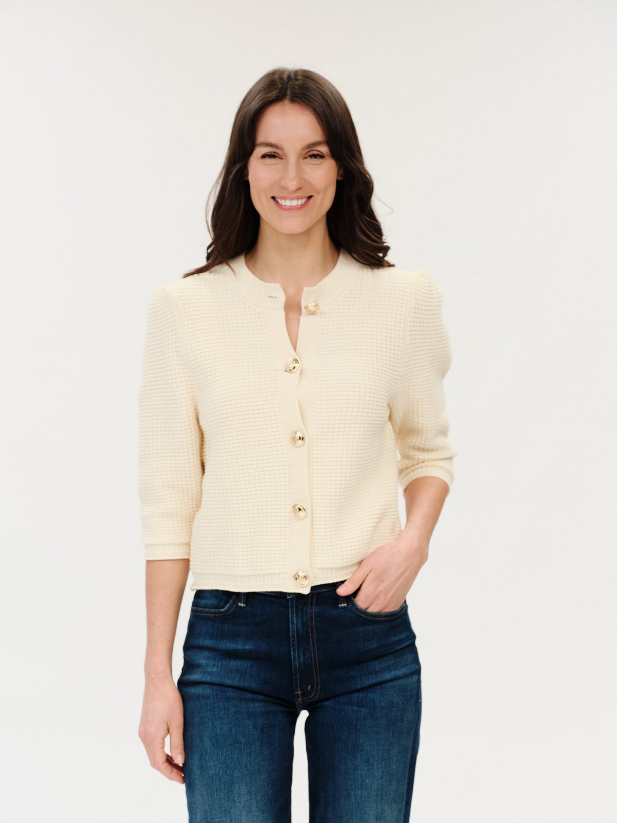Six Fifty Lou waffle cardigan in cream