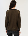Fiore V-Neck Exposed Seam Sweater - Charcoal Olive