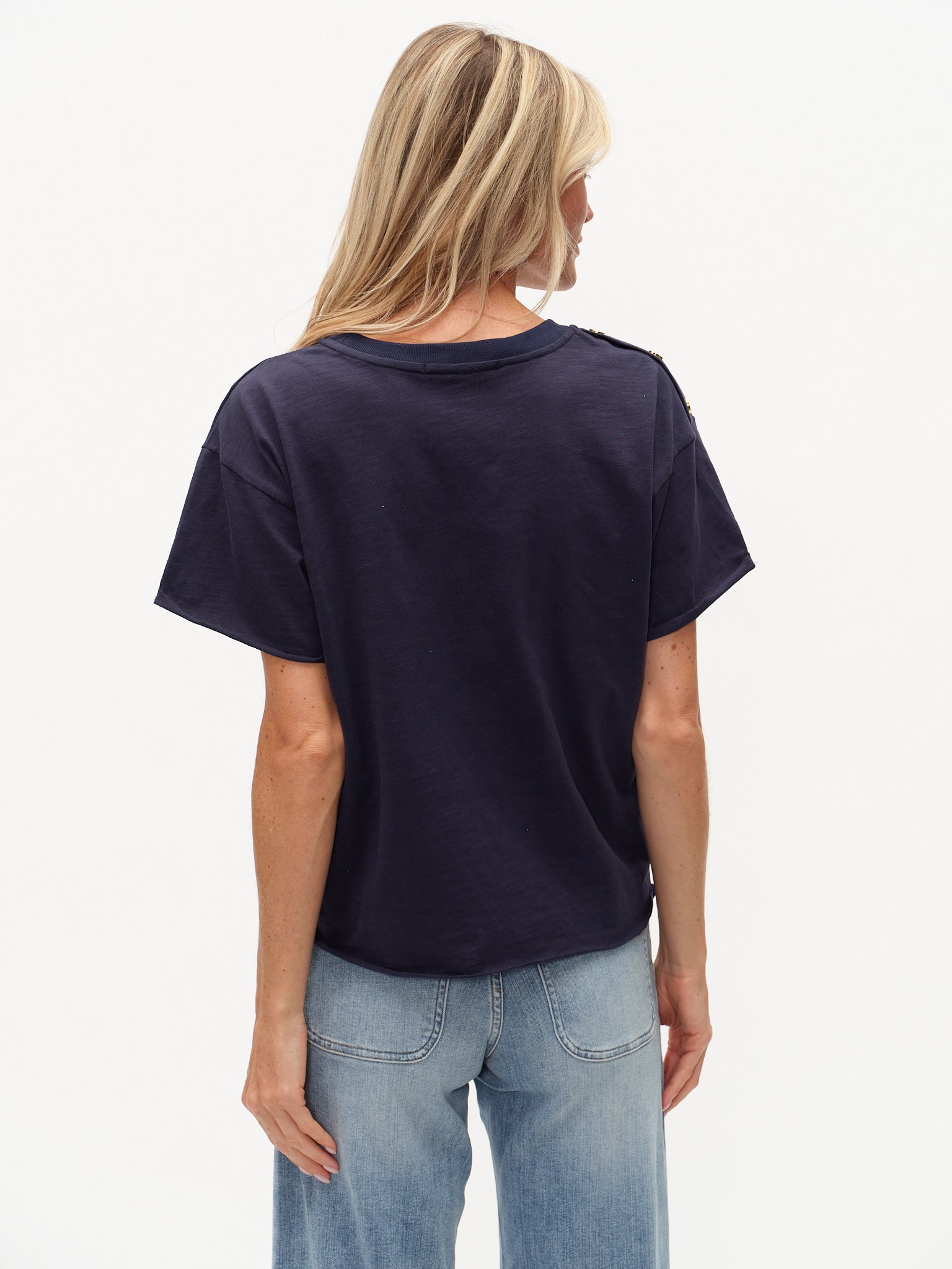 Erin Shoulder Button Tee- Navy - sanitystyle