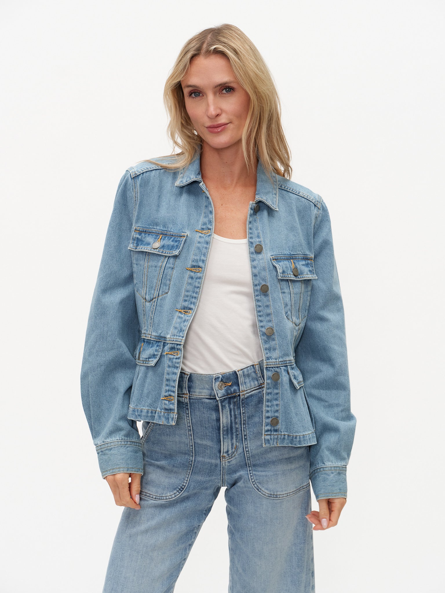 Harlow Denim Peplum Jacket – SANITY
