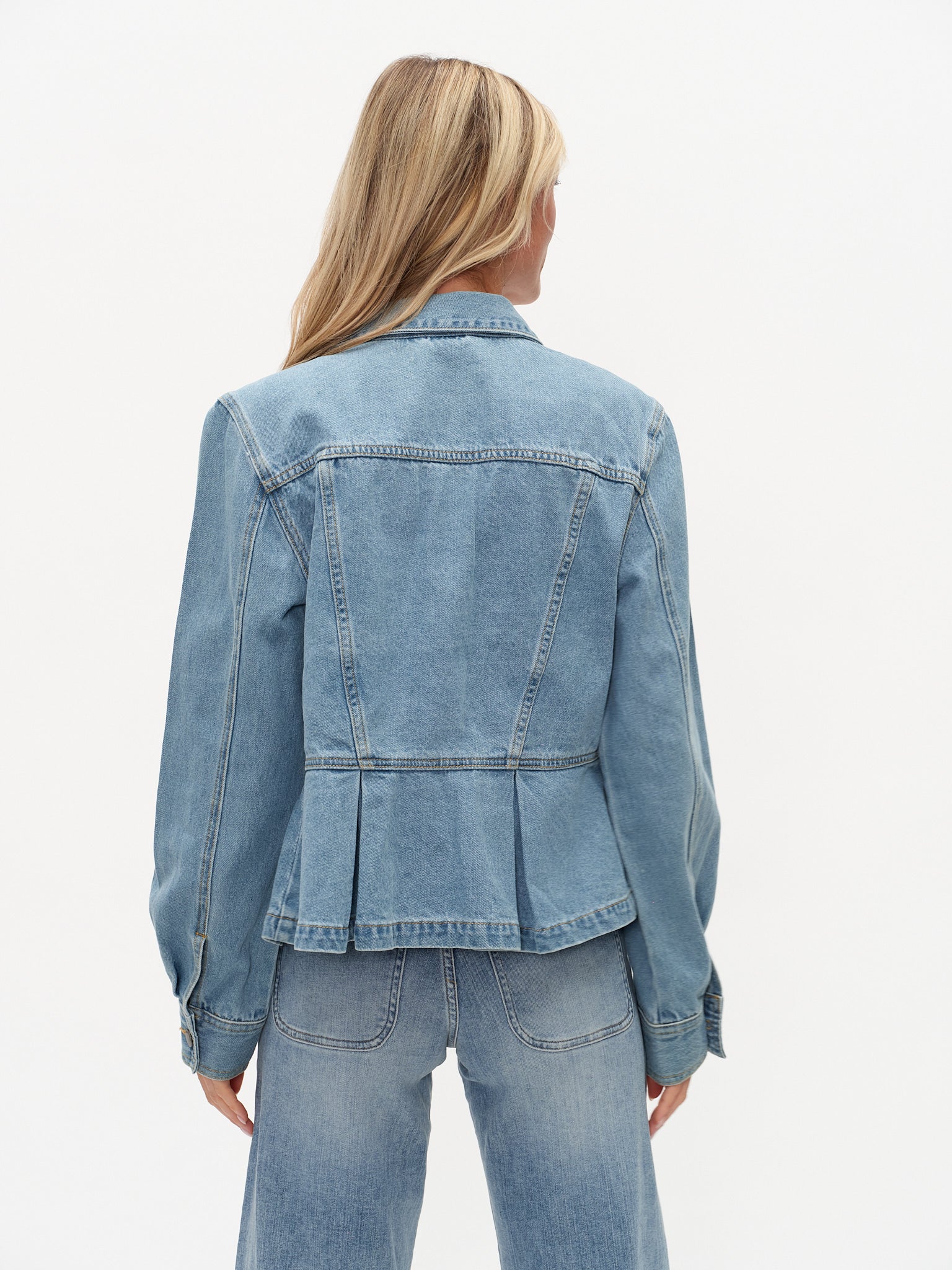 Harlow Denim Peplum Jacket – SANITY