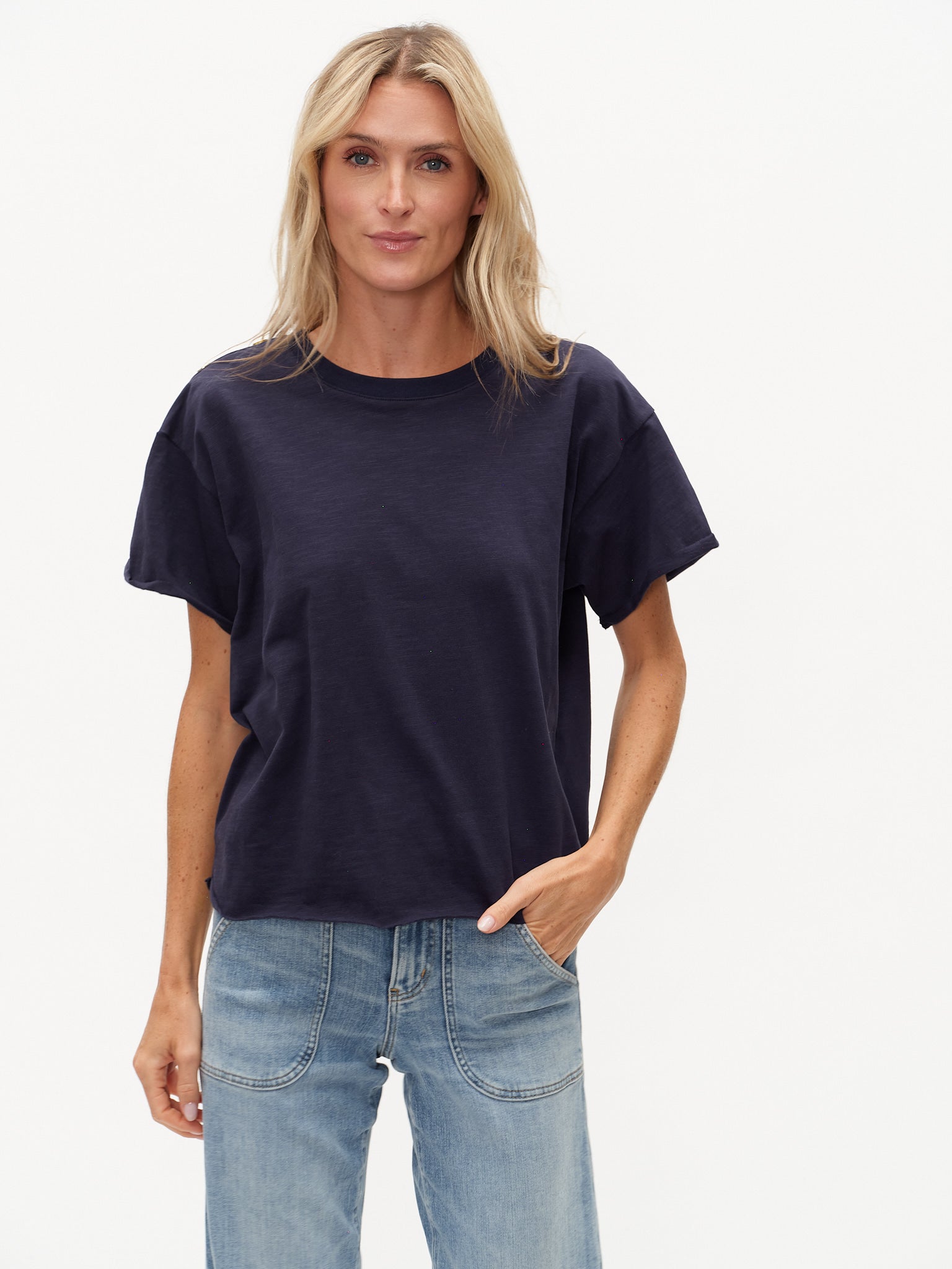 Erin Shoulder Button Tee- Navy - sanitystyle